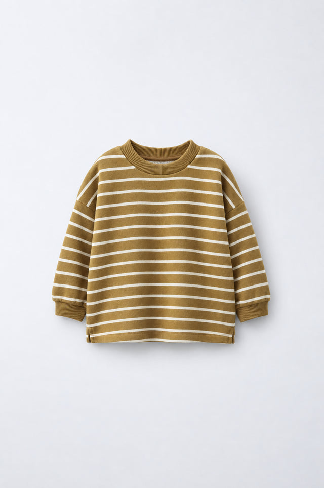 PTex Fashion – Kid's Relaxed-Fit Striped Sweatshirt – Olive & Ecru