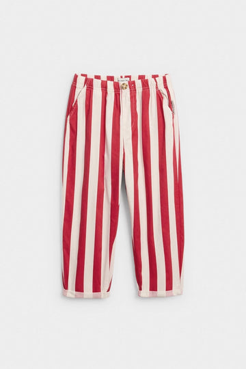 Striped Woven Cotton Trousers - Red
