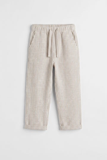 Kid's Linen Trousers – Beige Stripe
