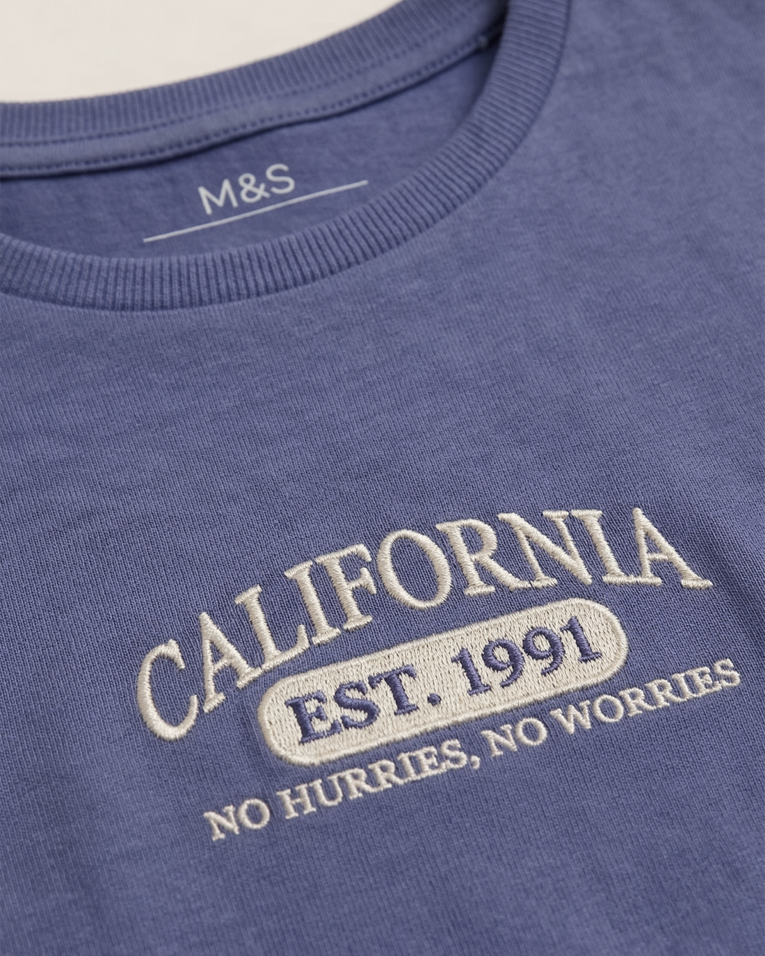 Kid's Slate Blue Cotton Drop Shoulder Embroidered T-Shirt