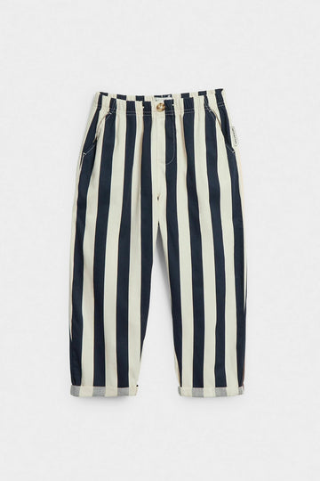 Striped Woven Cotton Trousers - Navy