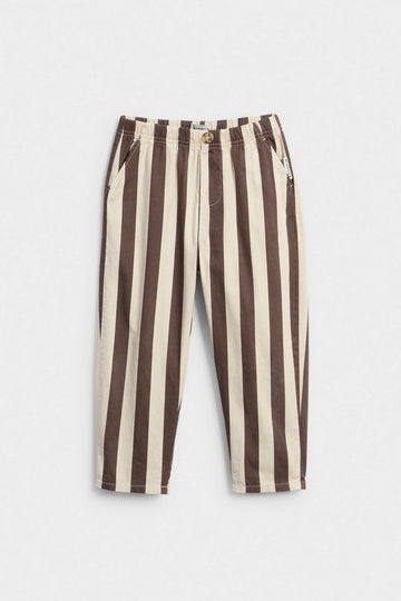 Striped Woven Cotton Trousers - Brown