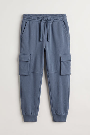 Kid’s Terry Fabric Cargo Joggers - Slate Blue