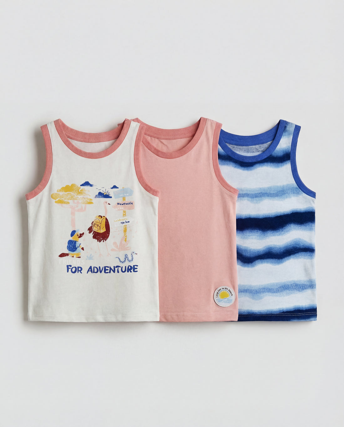 Pack of 3 Infant Tank Tops beige, salmon and blue