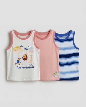 Pack of 3 Infant Tank Tops beige, salmon and blue