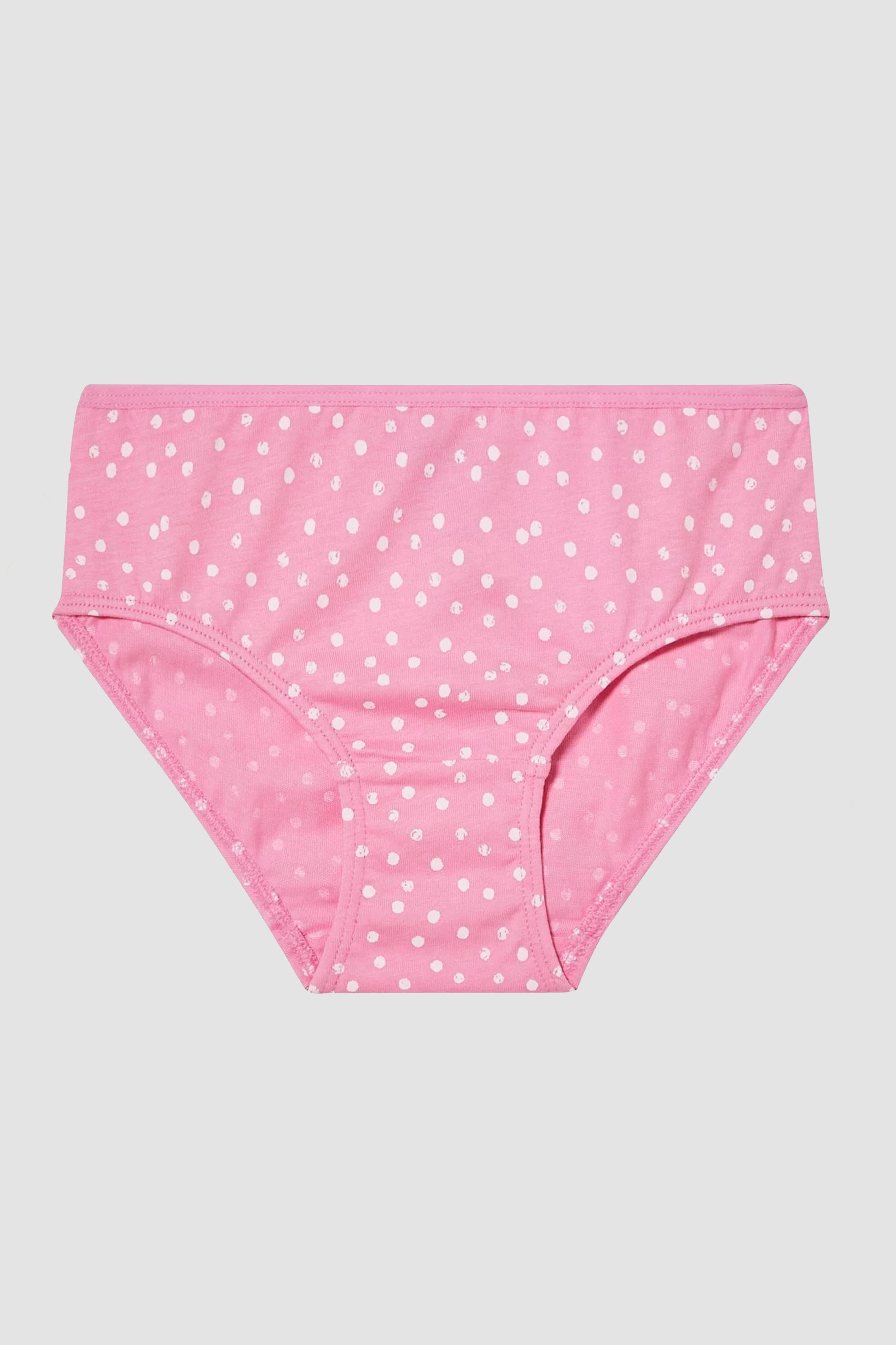 Pink polka dot girl's underwear on a light gray background