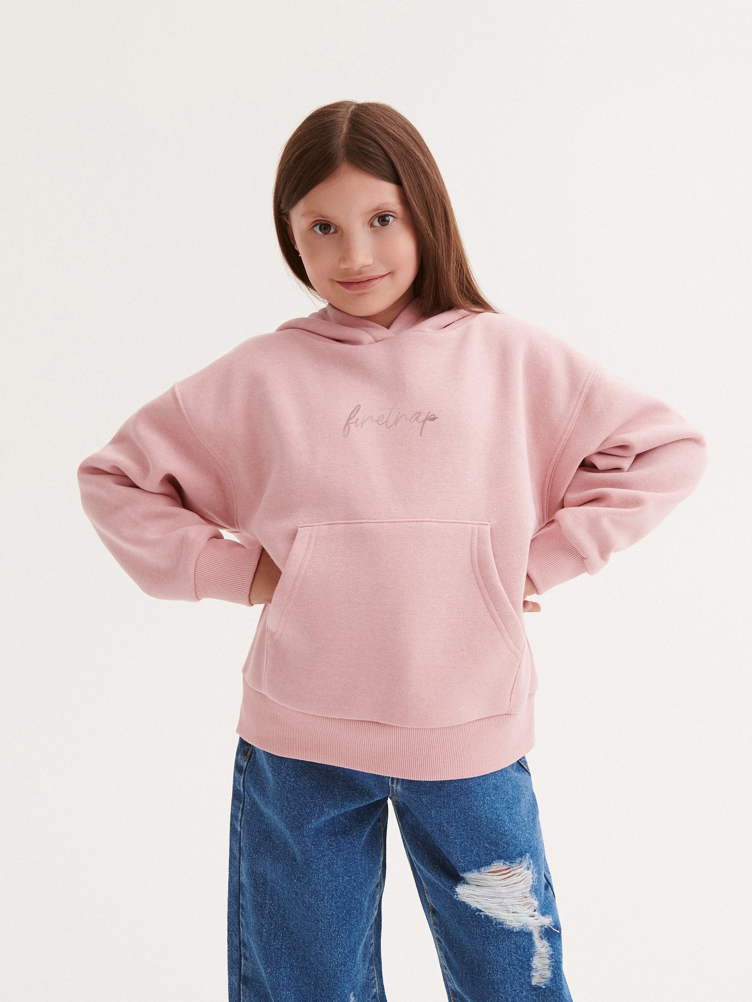 Kid's Pull Over Hoodie | Cotton, Fleece, Pink, Cuffed Sleeve