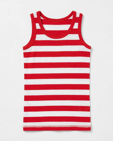 Girl's Slim Fitted Cotton Tank Top - Red Stripe