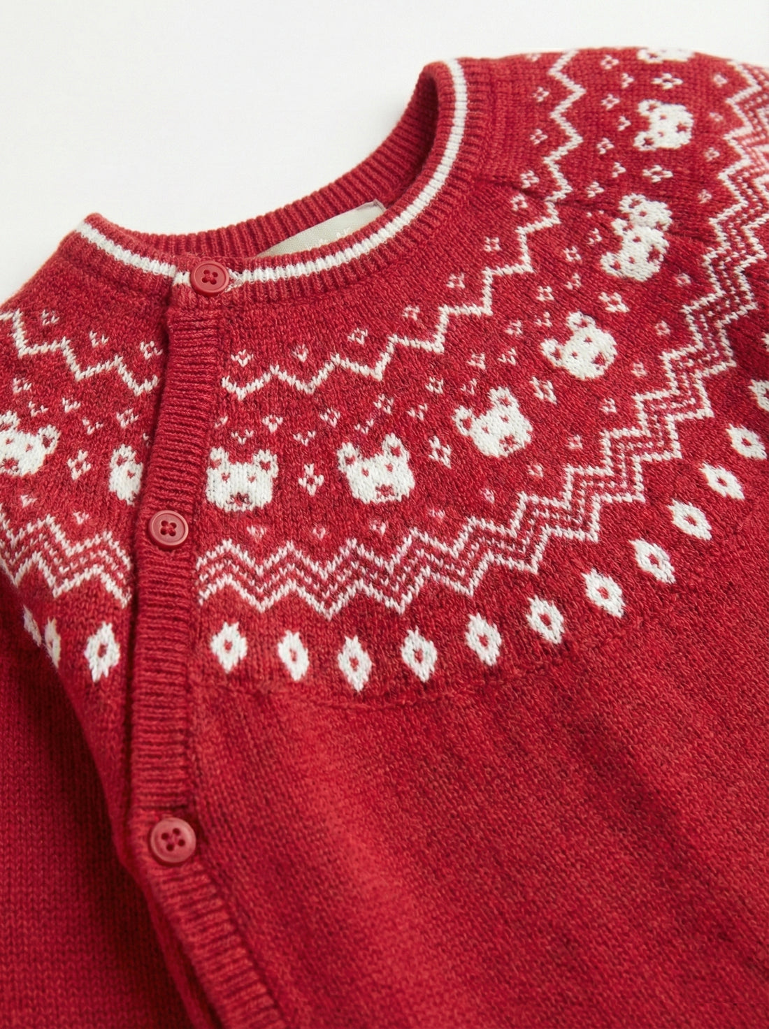Red Nordic Knit Baby Romper | Side Button Opening