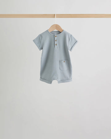Ribbed Cotton Baby Romper — Dusty Blue