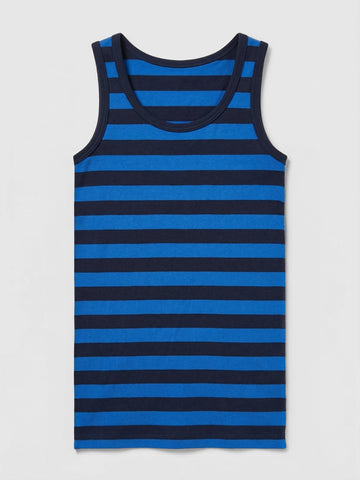 Girl's Slim Fitted Cotton Tank Top - Bold Royal & Navy Striped