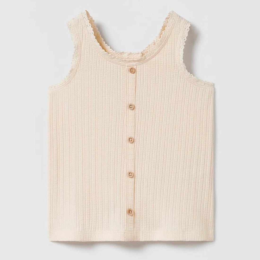 Sleeveless girls open knit top with a round neck