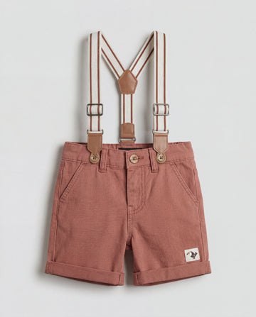 Boys' Dusty Rose Chino Shorts with Suspenders