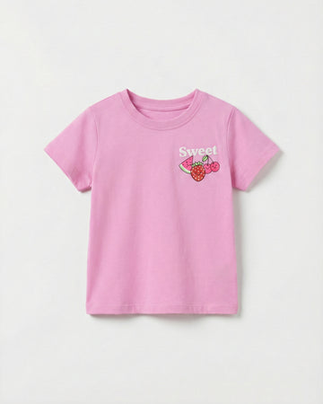 Toddler Girl's pink Half Sleeve Cotton T-Shirt 