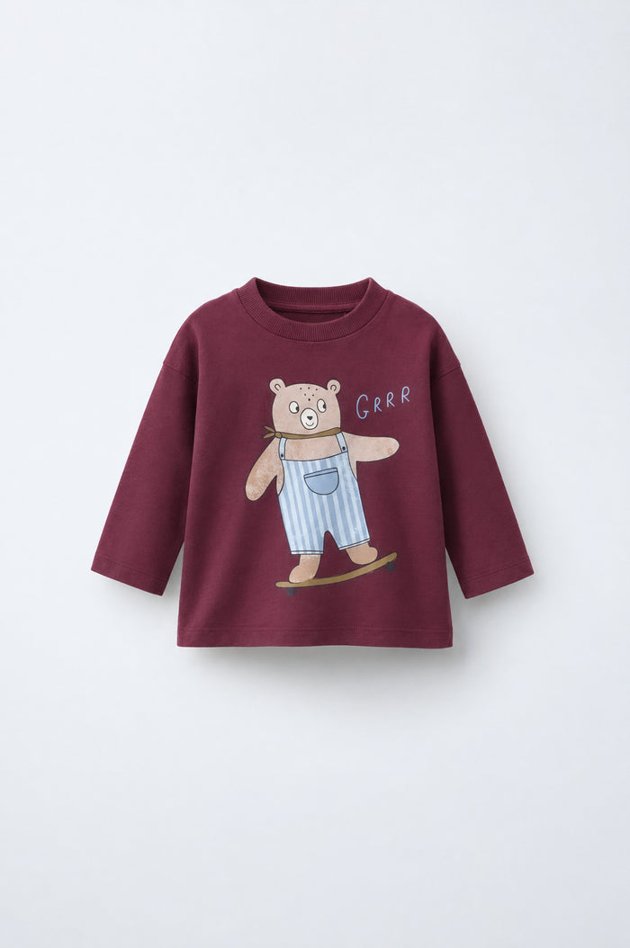 Kid's Long Sleeve Graphic T-Shirt - Burgundy – Ptex