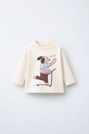 Kid's Long Sleeve Graphic T-Shirt - Cream