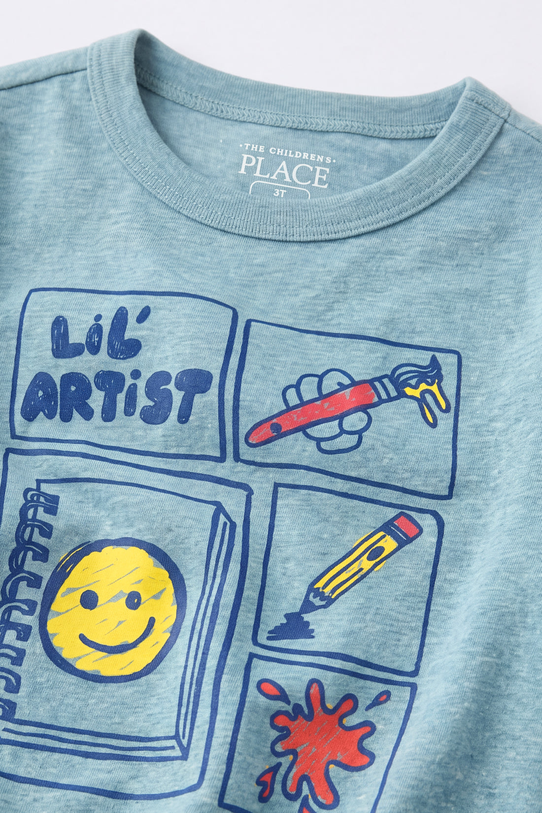 PTex Fashion heathered dusty blue full sleeve cotton baby tshirt with Lil’ Artist panel graphic print