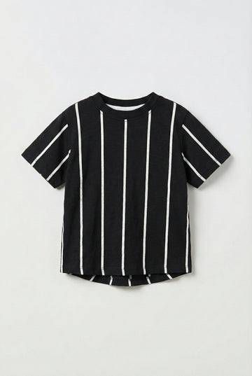 Toddler Black Cotton T-Shirt | White Stripe