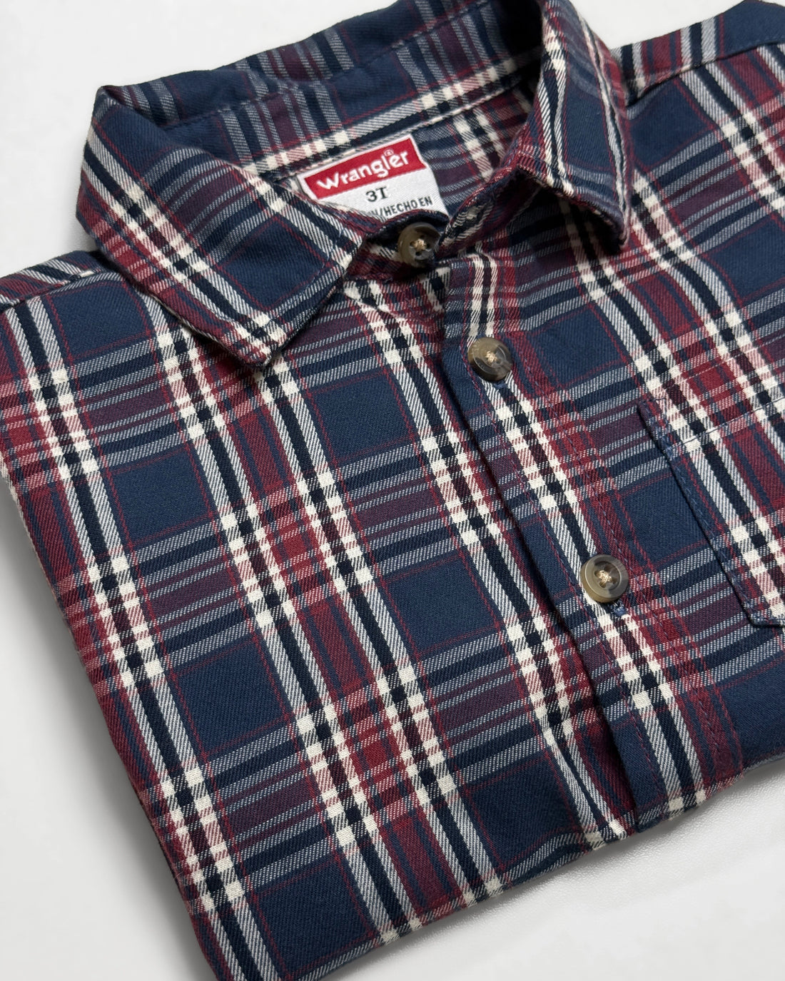 Close look image of a Toddler Boy's Full Sleeve Cotton Shirt in Navy & Red Striped