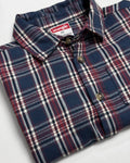Close look image of a Toddler Boy's Full Sleeve Cotton Shirt in Navy & Red Striped
