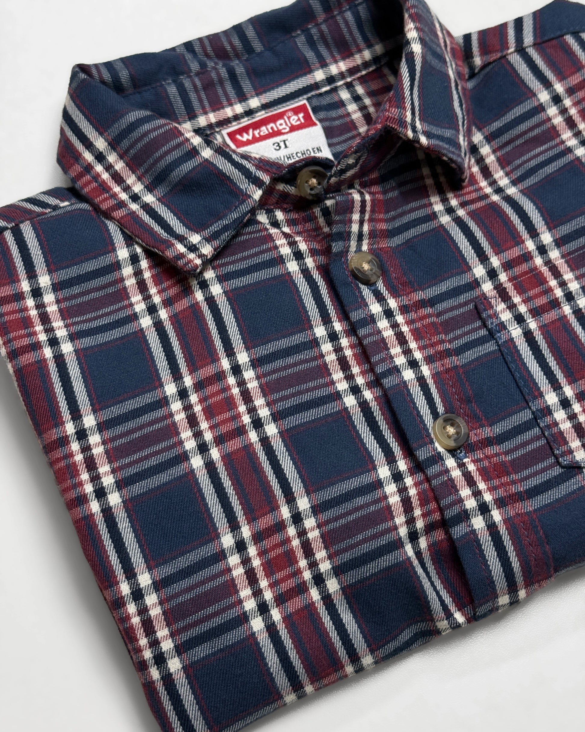 Close look image of a Toddler Boy's Full Sleeve Cotton Shirt in Navy & Red Striped