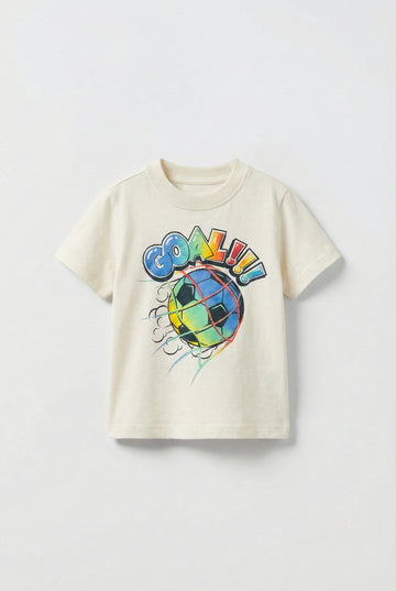 Toddler Cream Cotton T-Shirt | Goal Print
