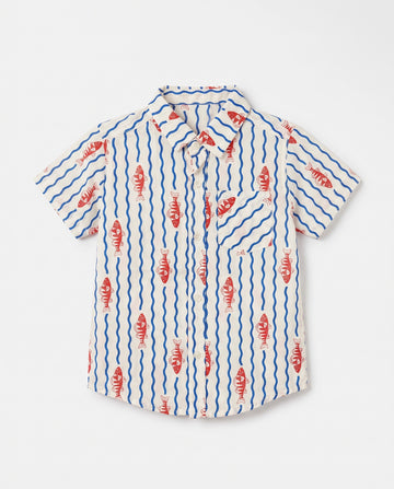 Toddler Crinkle Cotton Shirt – Off-White, Fish Print