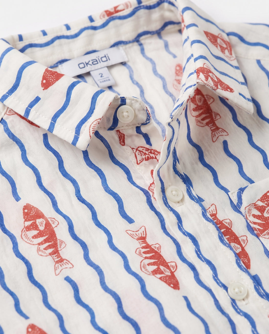 Toddler Crinkle Cotton Shirt – Off-White, Fish Print