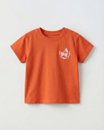 Toddler Girl's Half Sleeve Cotton T-Shirt | Orange Cherry Print