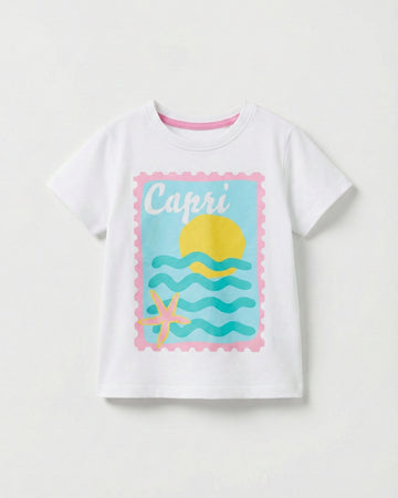 Toddler Girl's Half Sleeve Cotton T-Shirt | White