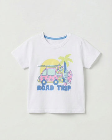 Toddler Girl's Half Sleeve White Cotton T-Shirt