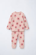 PTex Fashion baby girl dusty pink floral cotton t-shirt set with long-sleeve top and cuffed jogger, flat lay