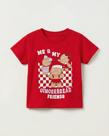 Toddler Girl's Half Sleeve Cotton red T-Shirt