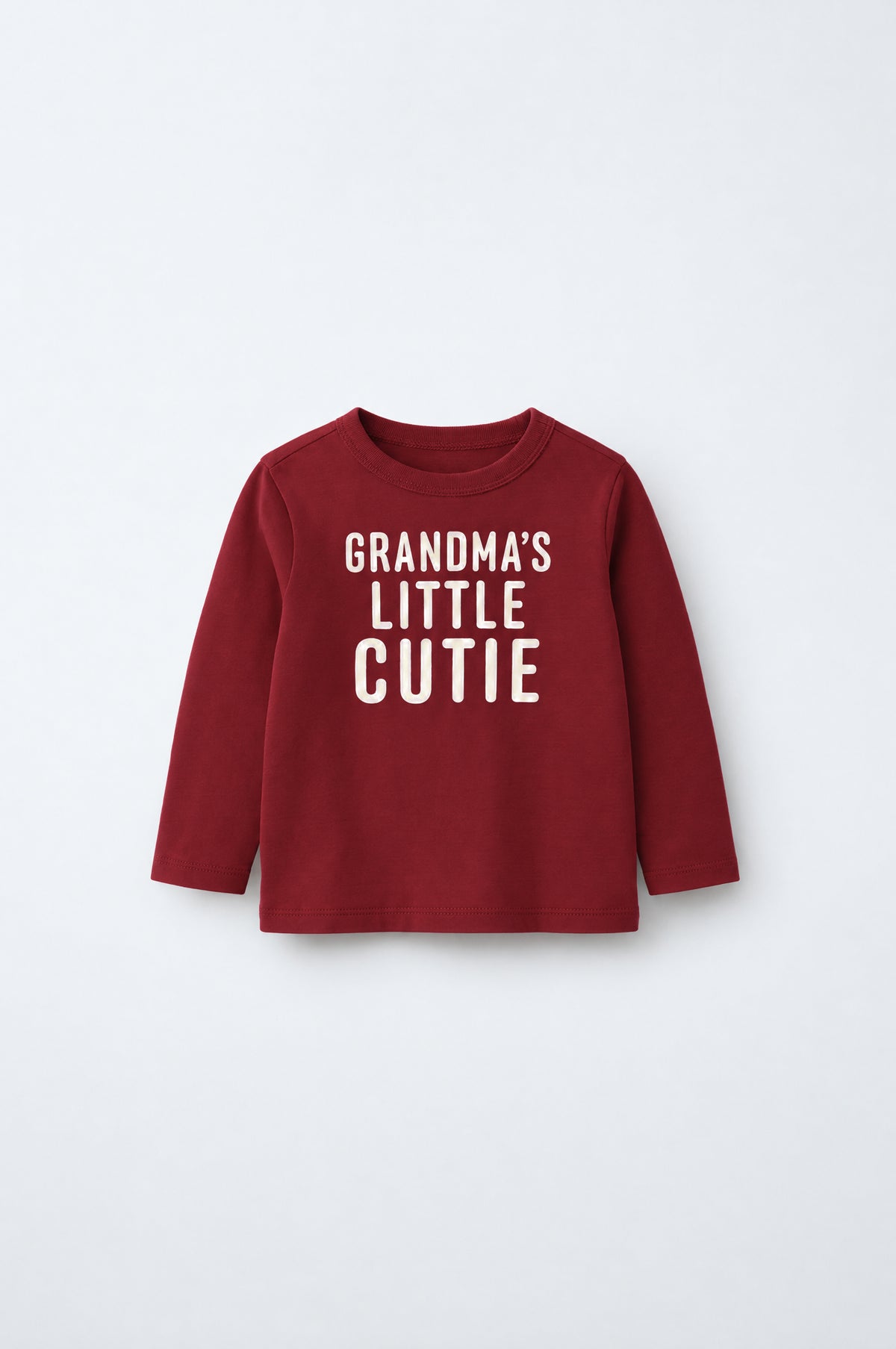 PTex Fashion cranberry red full sleeve cotton baby tshirt with Grandma’s Little Cutie slogan print