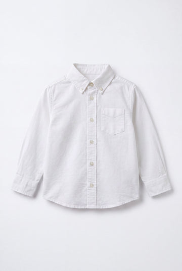 Boy's Long Sleeve Solid White Oxford Shirt | Cotton Medium Thickness