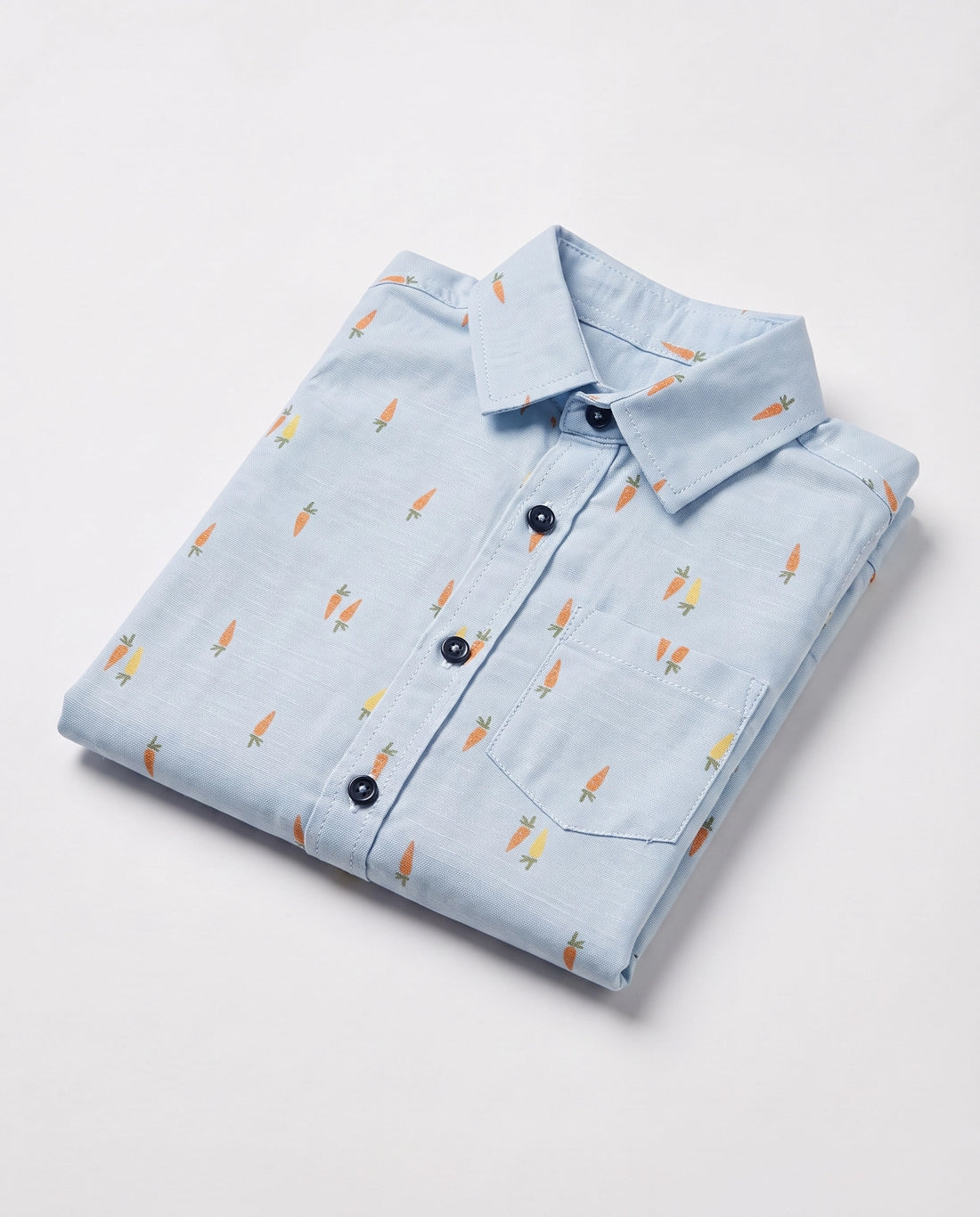 Folded PTex Fashion carrot print sky blue button-up shirt for boys