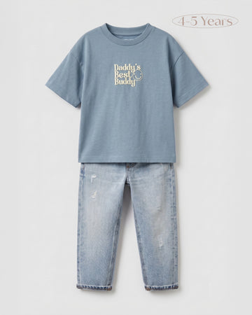 Boy's Two-Piece Set — T-Shirt & Distressed Denim Jeans