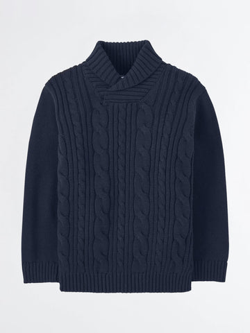Classic Italian Shawl Collar Sweater | Navy