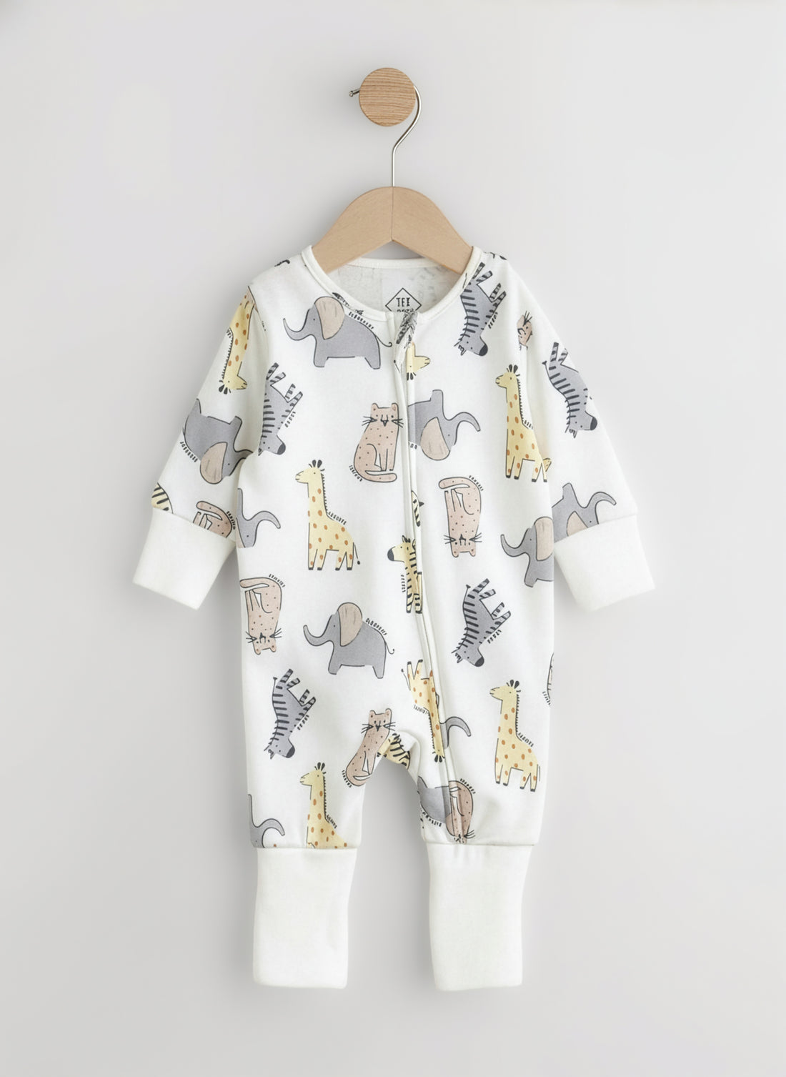 white all over animal print front zipper baby romper