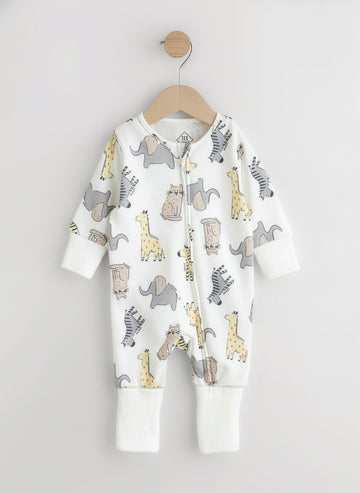 white all over animal print front zipper baby romper
