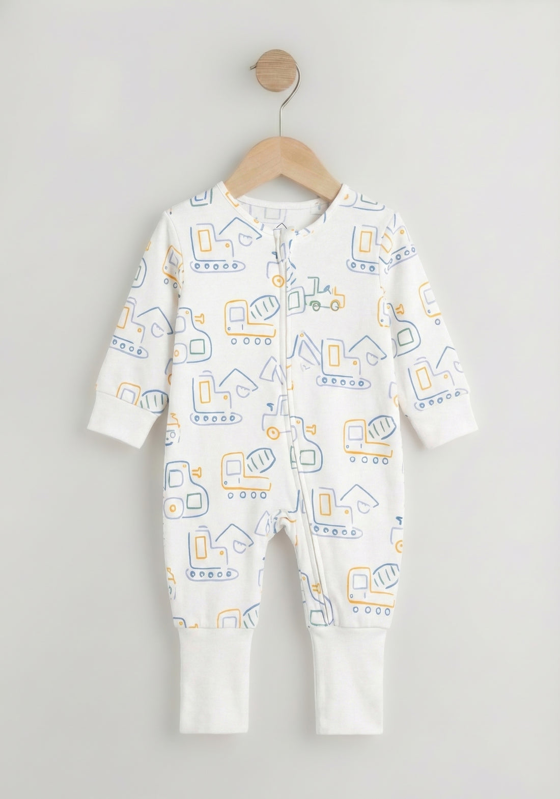 white all over print front zipper baby romper