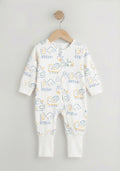white all over print front zipper baby romper