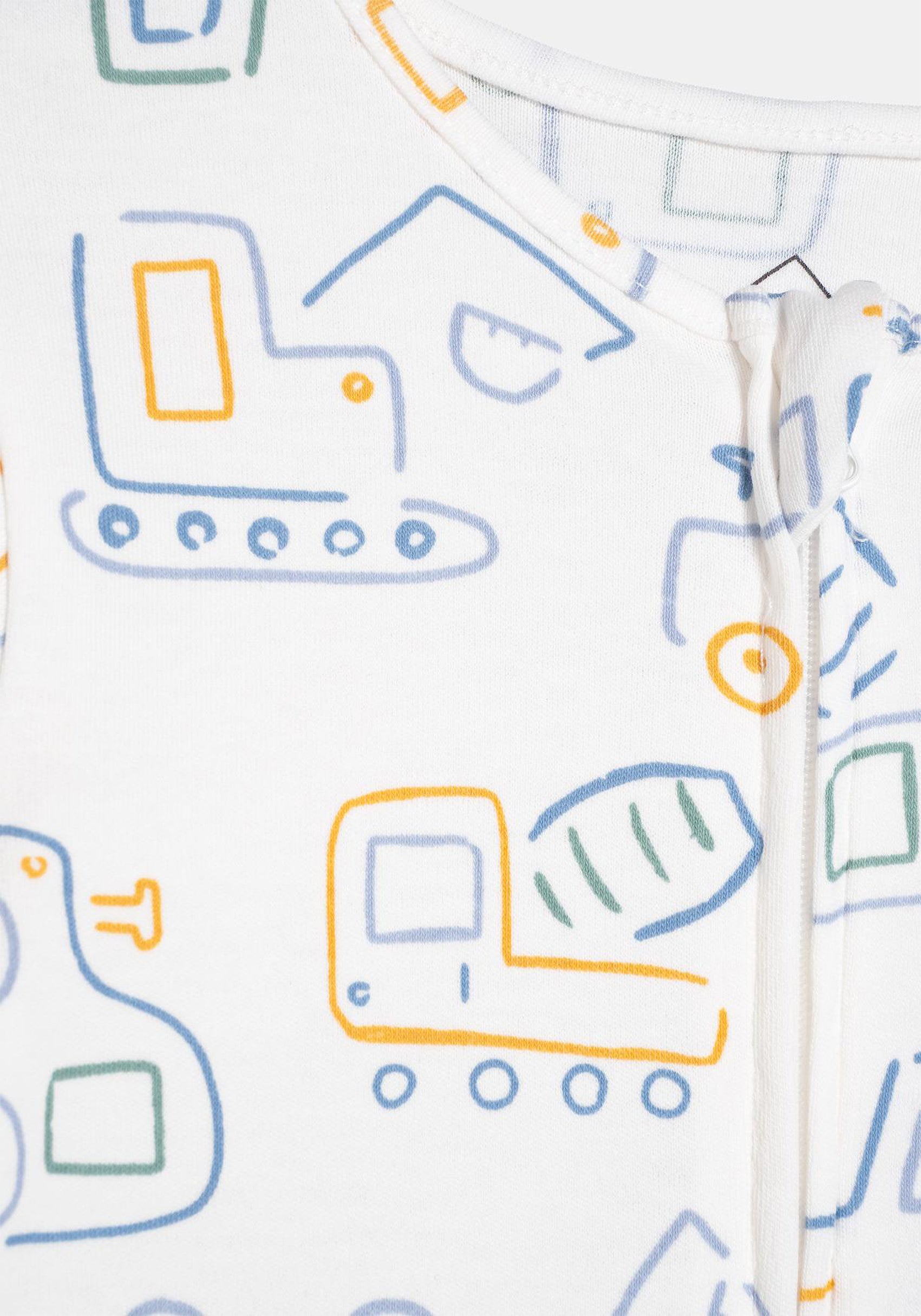 white all over print front zipper baby romper close look