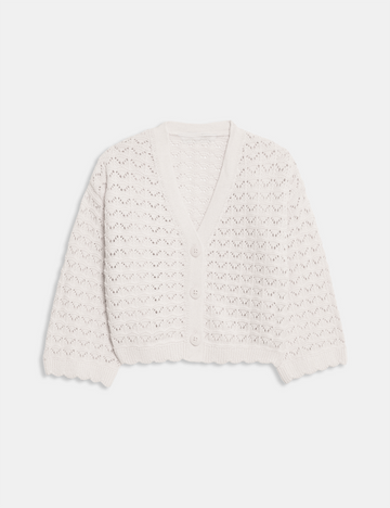 Girl's Pure Cotton Crochet Cardigan | White